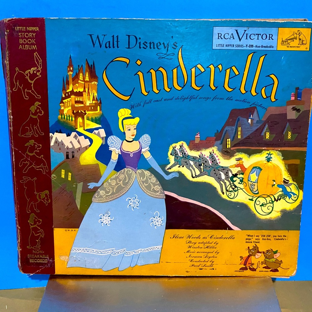 WALT DISNEY’S CINDERELLA VTG 1949 RCA VICTOR VINYL 78RPM 10” RECORD & BOOK